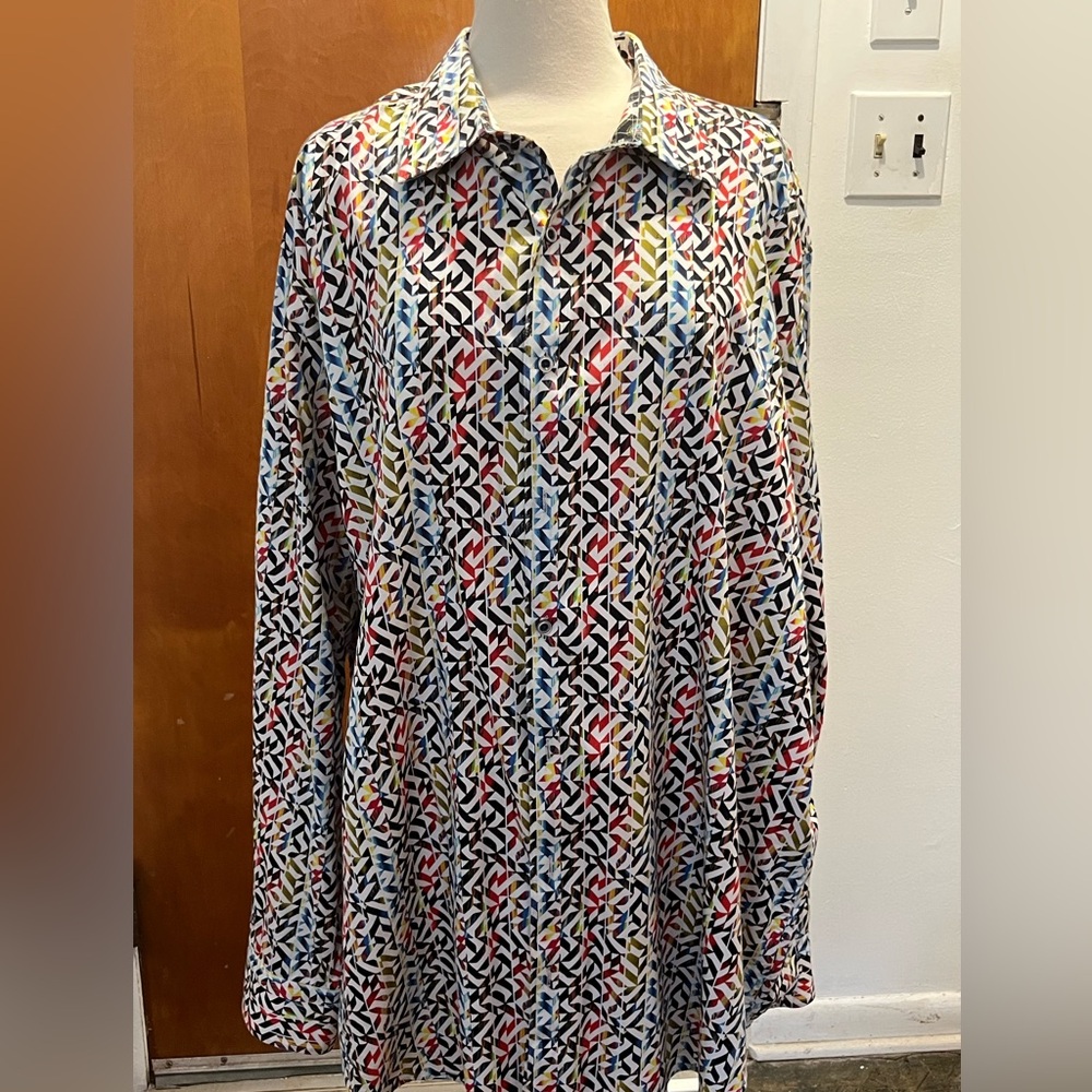 Robert Graham Men’s Multicolor Geometric Patterned Long Sleeve Shirt. Size 3XL